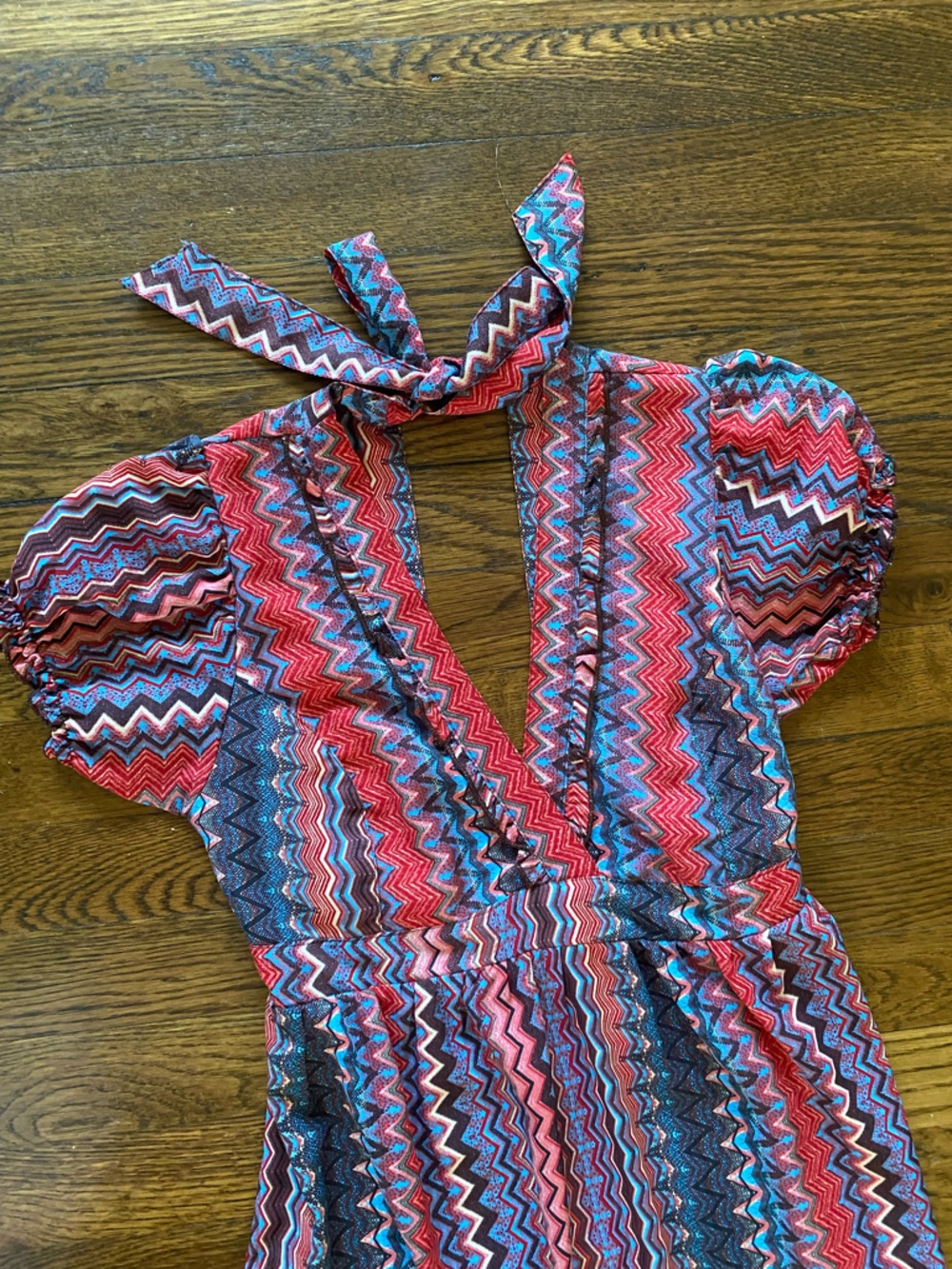 Earthbound Chevron Stripe Maxi Dress - Ties Around Neck - Picture 2 of 8